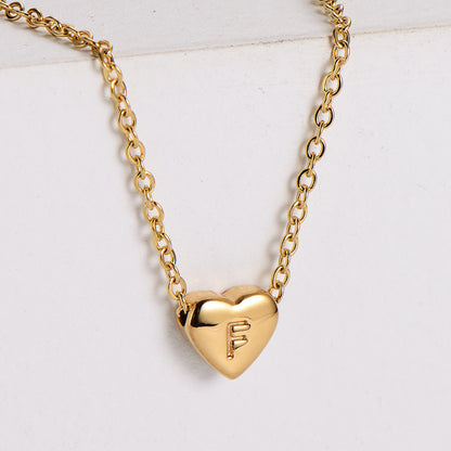 Stainless Steel Plating 18k Gold Exquisite Heart-shaped Letter Pendant Necklace