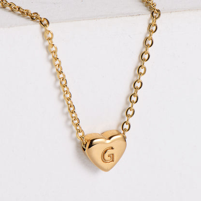 Stainless Steel Plating 18k Gold Exquisite Heart-shaped Letter Pendant Necklace