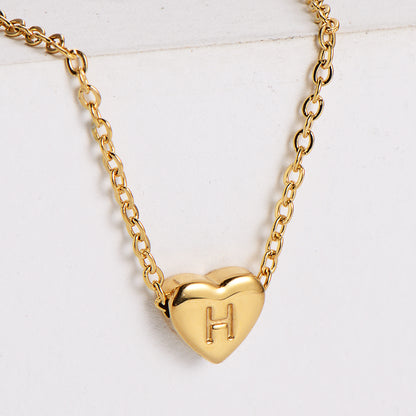 Stainless Steel Plating 18k Gold Exquisite Heart-shaped Letter Pendant Necklace