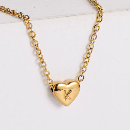 Stainless Steel Plating 18k Gold Exquisite Heart-shaped Letter Pendant Necklace