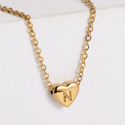 Stainless Steel Plating 18k Gold Exquisite Heart-shaped Letter Pendant Necklace