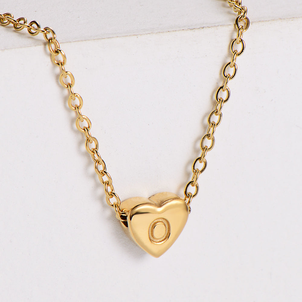 Stainless Steel Plating 18k Gold Exquisite Heart-shaped Letter Pendant Necklace