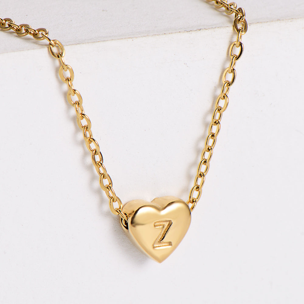 Stainless Steel Plating 18k Gold Exquisite Heart-shaped Letter Pendant Necklace