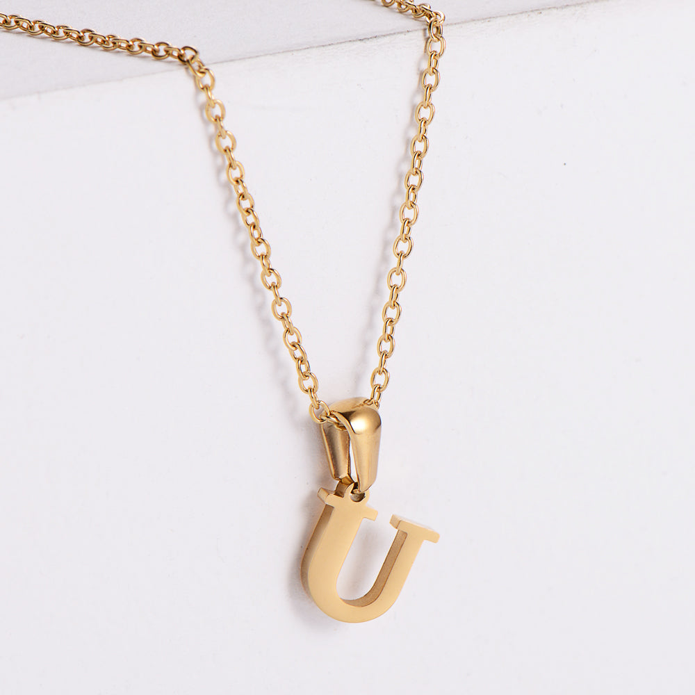 Simple Style Letter Titanium Steel Plating Pendant Necklace