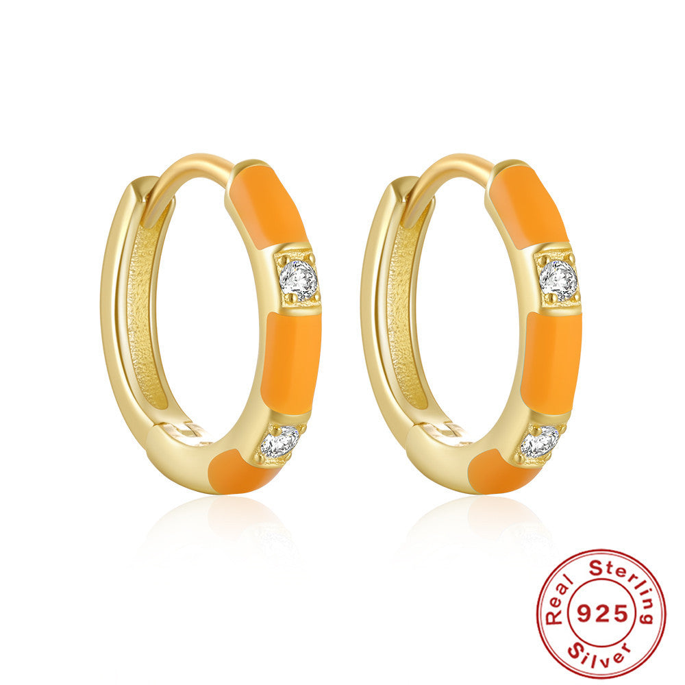 1 Pair Fashion Color Block Sterling Silver Enamel Plating Inlay Zircon Hoop Earrings