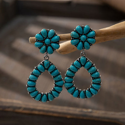 1 Pair Fashion Water Droplets Alloy Metal Plating Hollow Out Inlay Turquoise Women's Drop Earrings