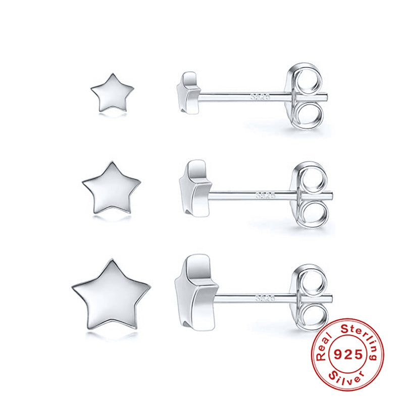 1 Set Simple Style Star Heart Shape Plating Sterling Silver Ear Studs