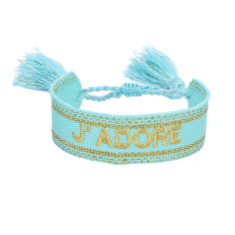 Fashion Letter Polyester Cotton Embroidery Braid Unisex Bracelets