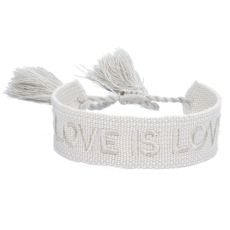 Fashion Letter Polyester Cotton Embroidery Braid Unisex Bracelets