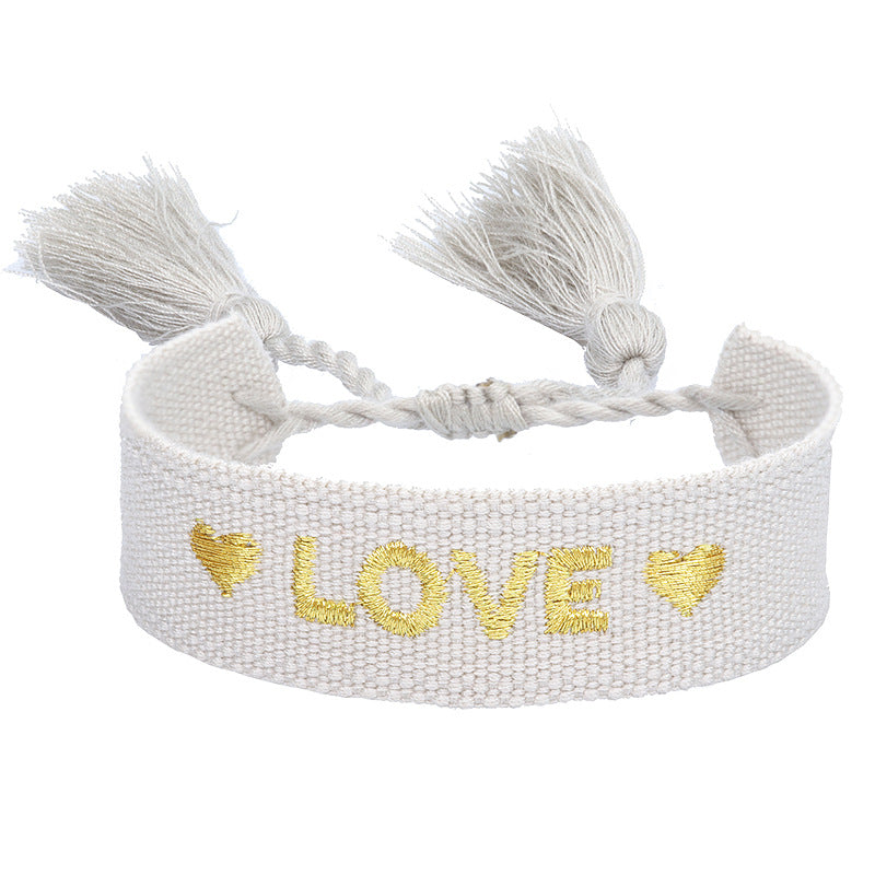 Fashion Letter Polyester Cotton Embroidery Braid Unisex Bracelets