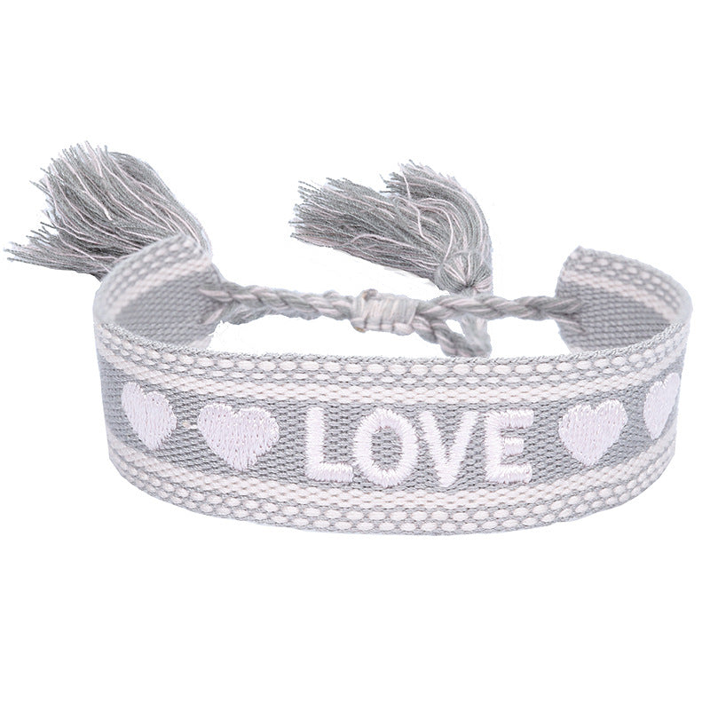 Fashion Letter Polyester Cotton Embroidery Braid Unisex Bracelets