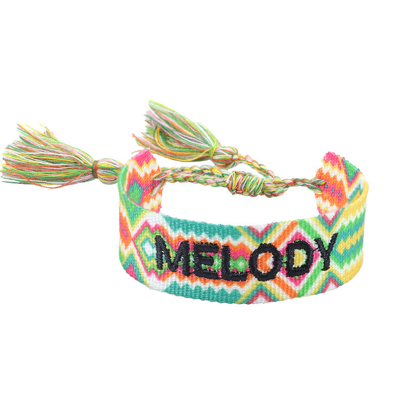 Fashion Letter Polyester Cotton Embroidery Braid Unisex Bracelets