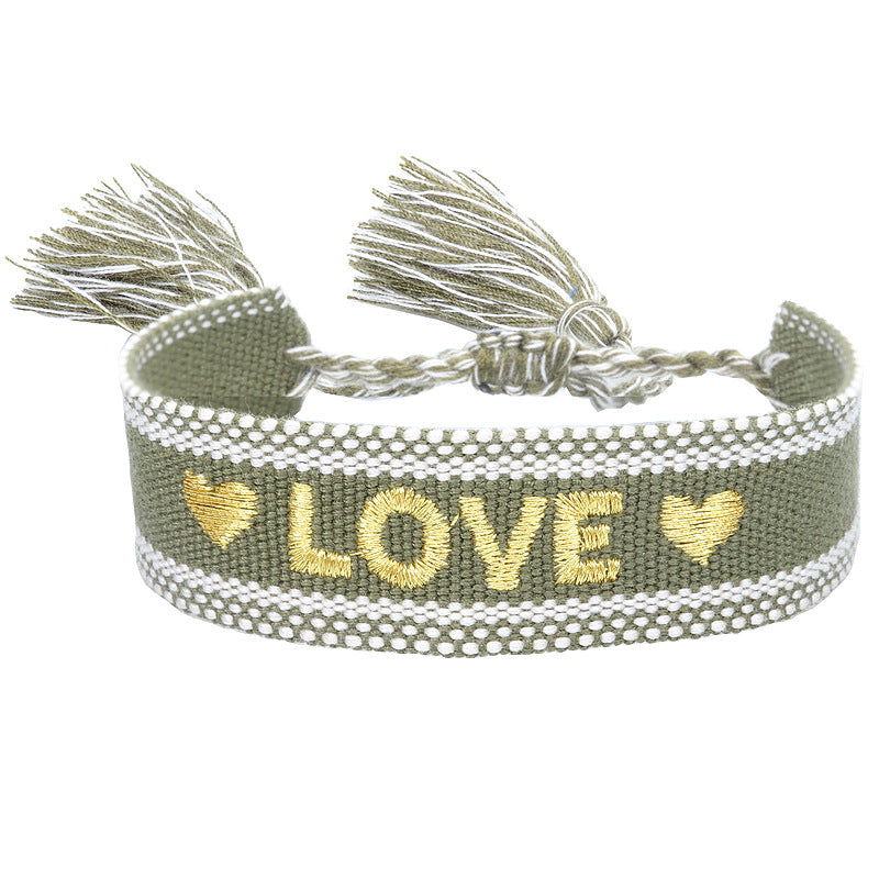 Fashion Letter Polyester Cotton Embroidery Braid Unisex Bracelets