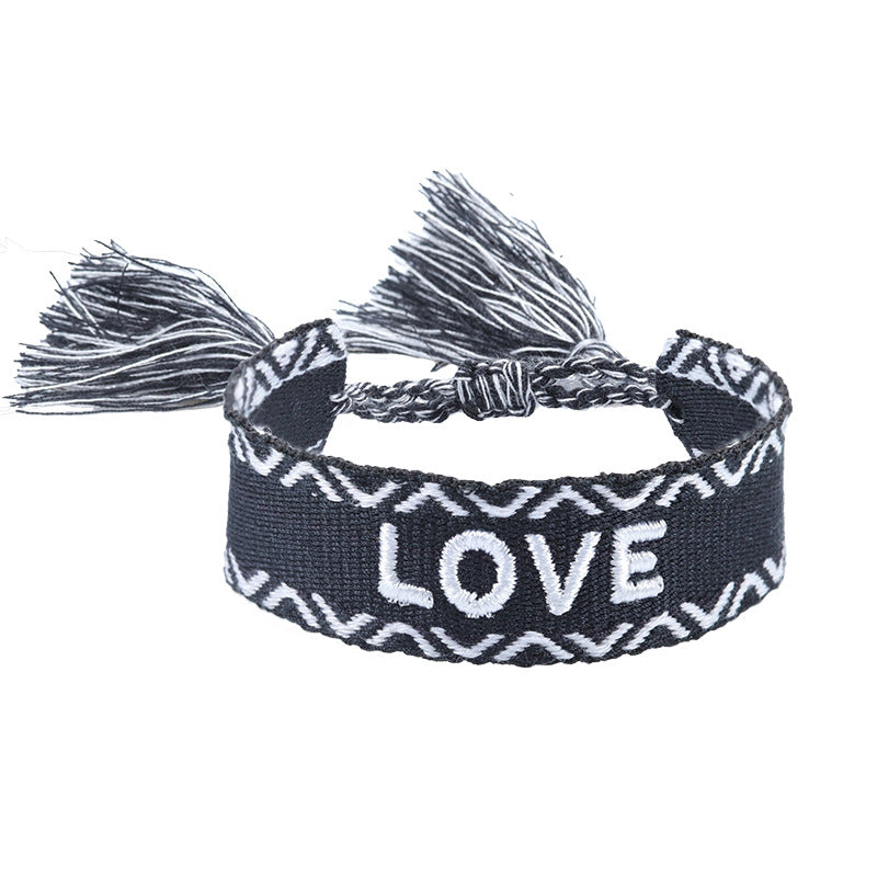 Fashion Letter Polyester Cotton Embroidery Braid Unisex Bracelets