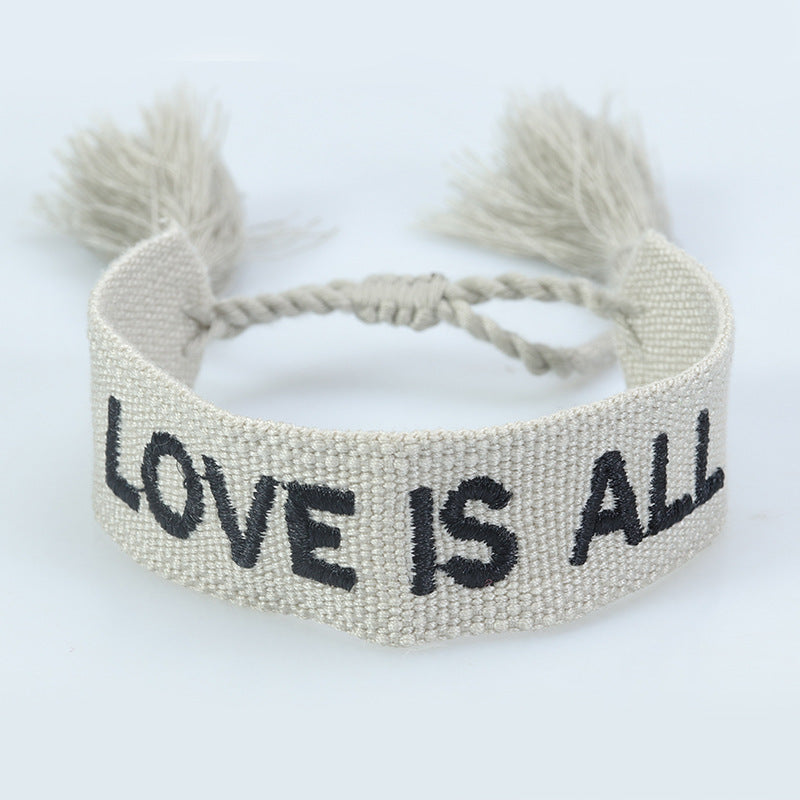 Fashion Letter Polyester Cotton Embroidery Braid Unisex Bracelets