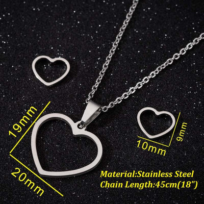 1 Set Simple Style Heart Shape Titanium Steel Plating Earrings Necklace