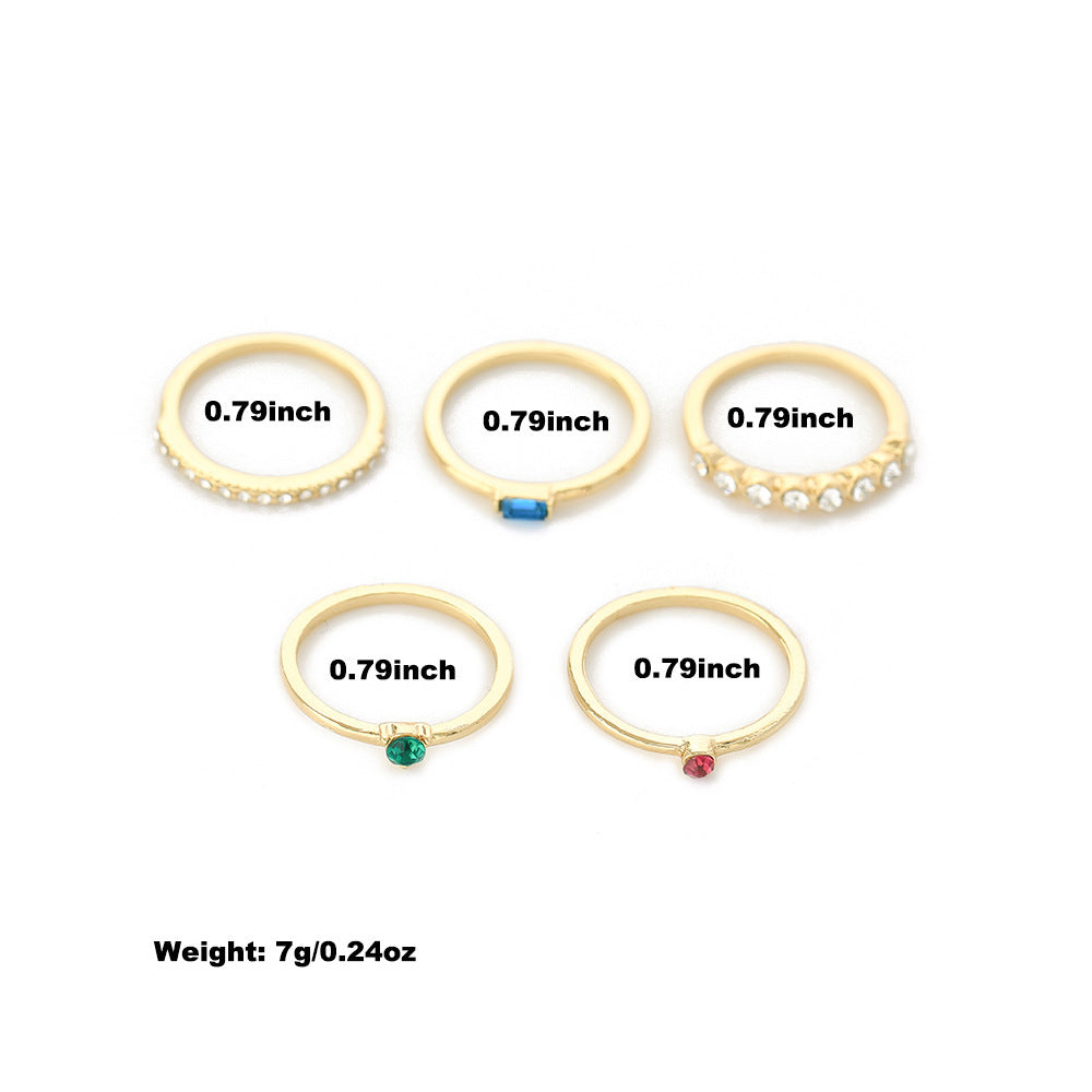 5 Piece Set Simple Style Geometric Alloy Titanium Steel Inlay Artificial Gemstones Women's Rings