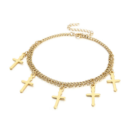 1 Piece Fashion Cross Titanium Steel Plating 18k Gold Plated Women's Anklet