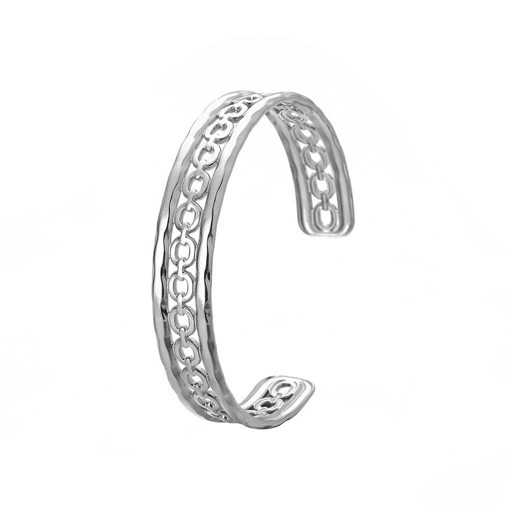 1 Piece Simple Style Square Leaves Heart Shape Titanium Steel Plating Hollow Out Bangle