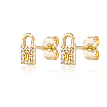 1 Pair Ins Style Lock Copper Inlay Zircon Ear Studs