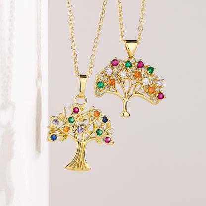 1 Piece Fashion Tree Copper Inlay Zircon Pendant Necklace