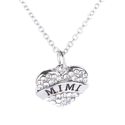 Fashion Mama Heart Shape Alloy Inlay Rhinestones Unisex Pendant Necklace