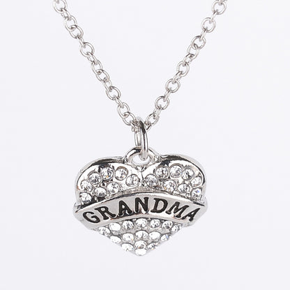 Fashion Mama Heart Shape Alloy Inlay Rhinestones Unisex Pendant Necklace