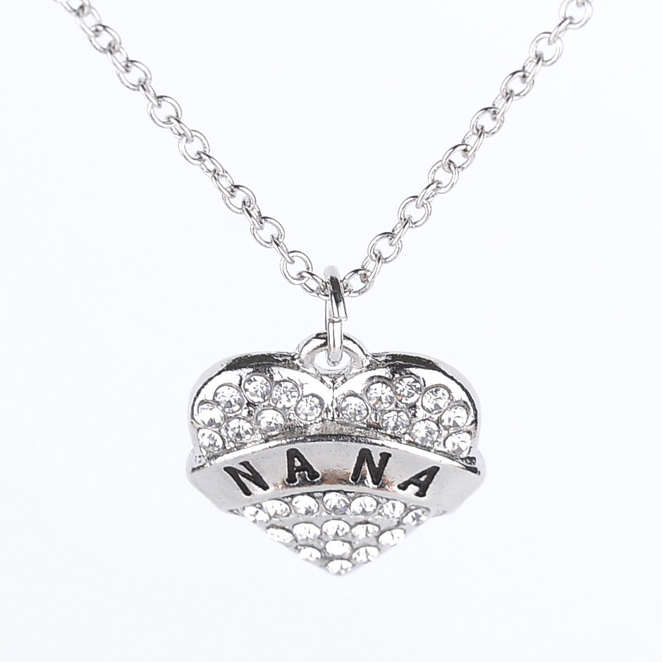 Fashion Mama Heart Shape Alloy Inlay Rhinestones Unisex Pendant Necklace