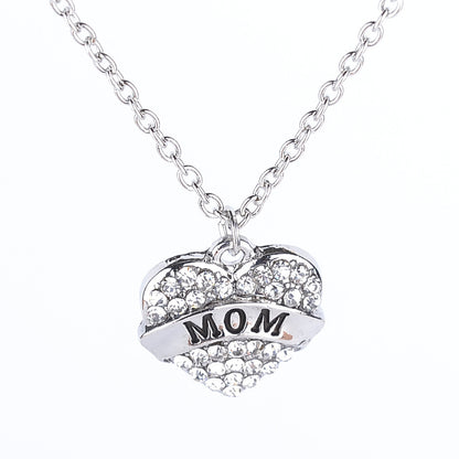 Fashion Mama Heart Shape Alloy Inlay Rhinestones Unisex Pendant Necklace