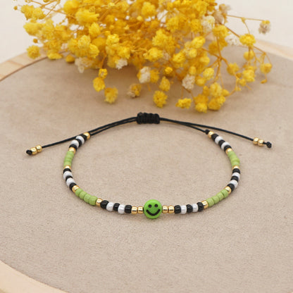 1 Piece Bohemian Multicolor Smiley Face Beaded Glass Rope Tassel Women's Bracelets