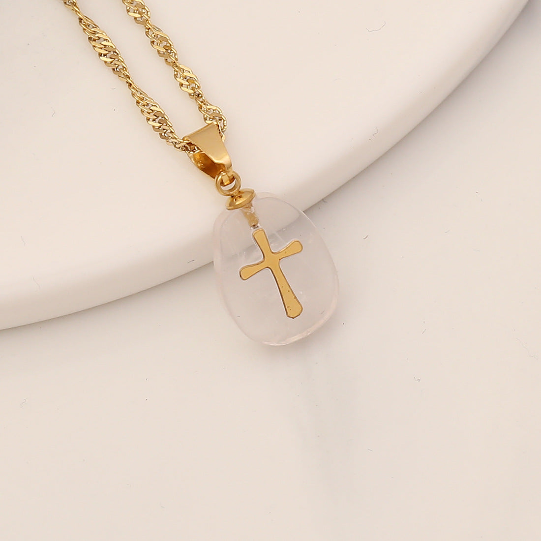 Retro Cross Stainless Steel Natural Stone Turquoise Pendant Necklace