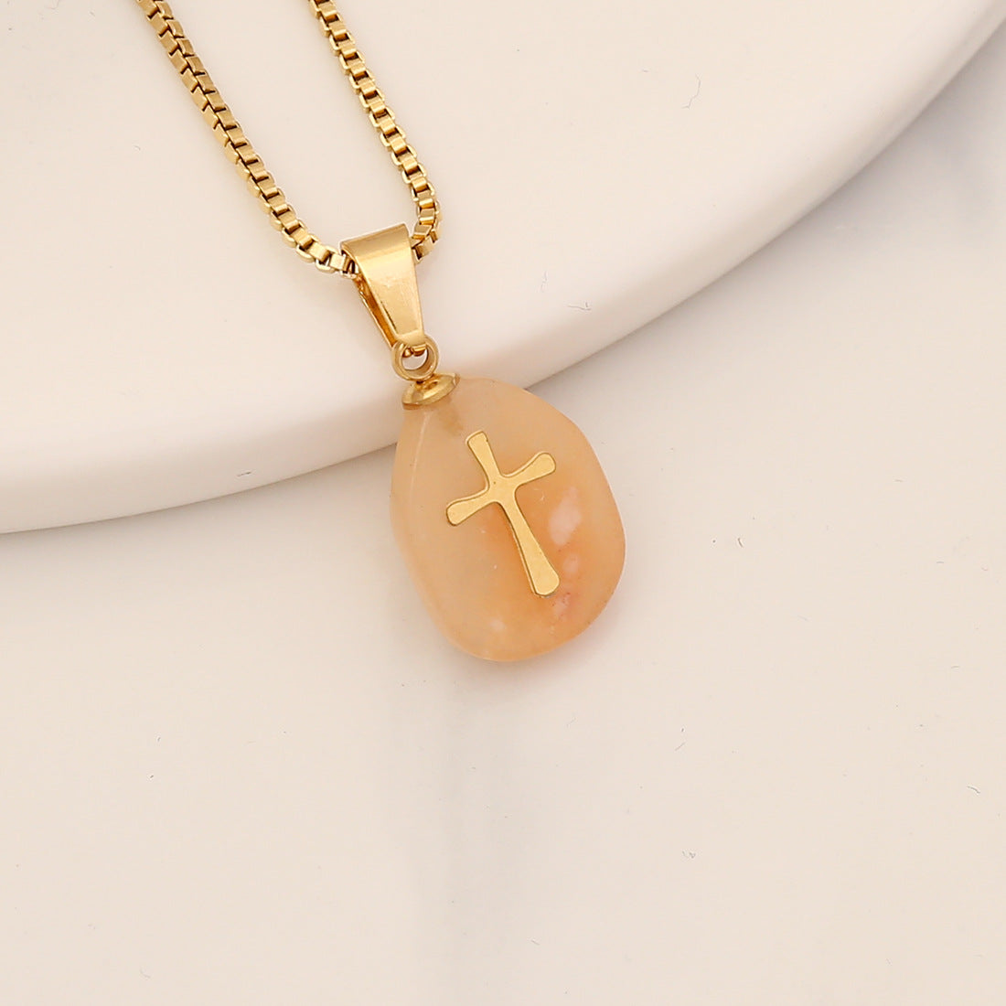 Retro Cross Stainless Steel Natural Stone Turquoise Pendant Necklace