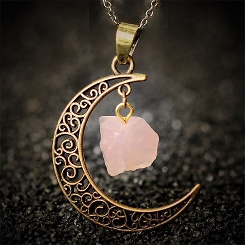 Vintage Style Ethnic Style Moon Alloy Inlay Natural Stone Crystal Women's Pendant Necklace