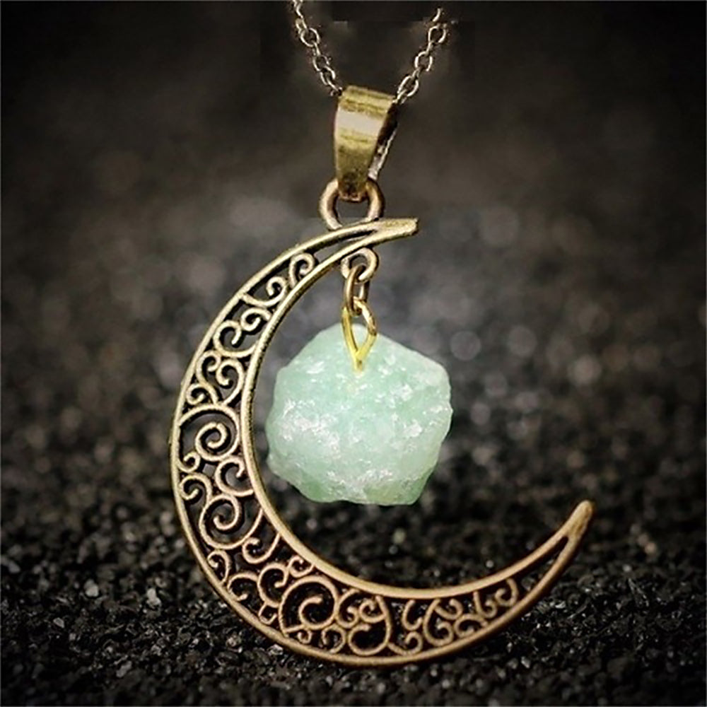 Vintage Style Ethnic Style Moon Alloy Inlay Natural Stone Crystal Women's Pendant Necklace