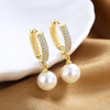 1 Pair Retro Geometric Copper Inlay Artificial Pearls Zircon Drop Earrings