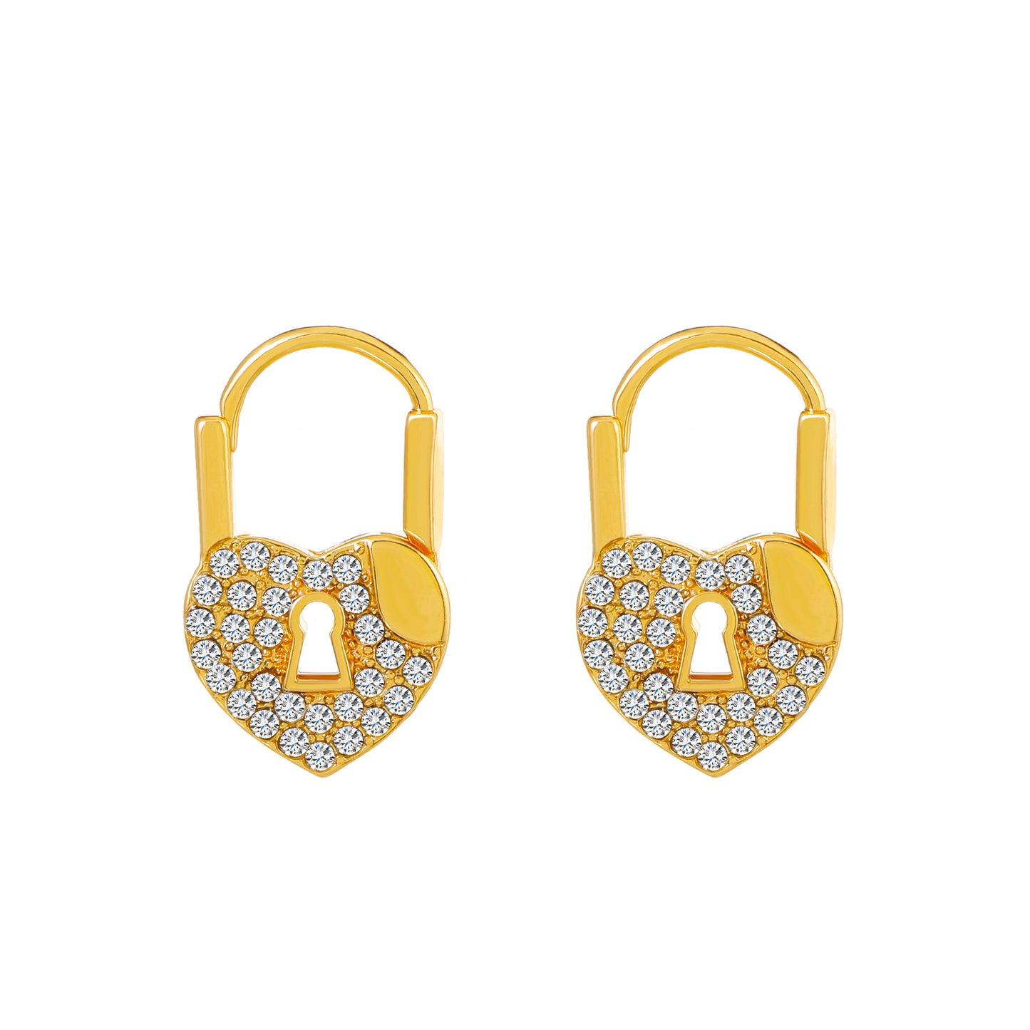 1 Pair Vintage Style Heart Shape Lock Alloy Inlay Zircon 14k Gold Plated Women's Earrings