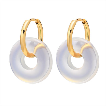 1 Pair Retro Round Stainless Steel Plating Natural Stone Earrings