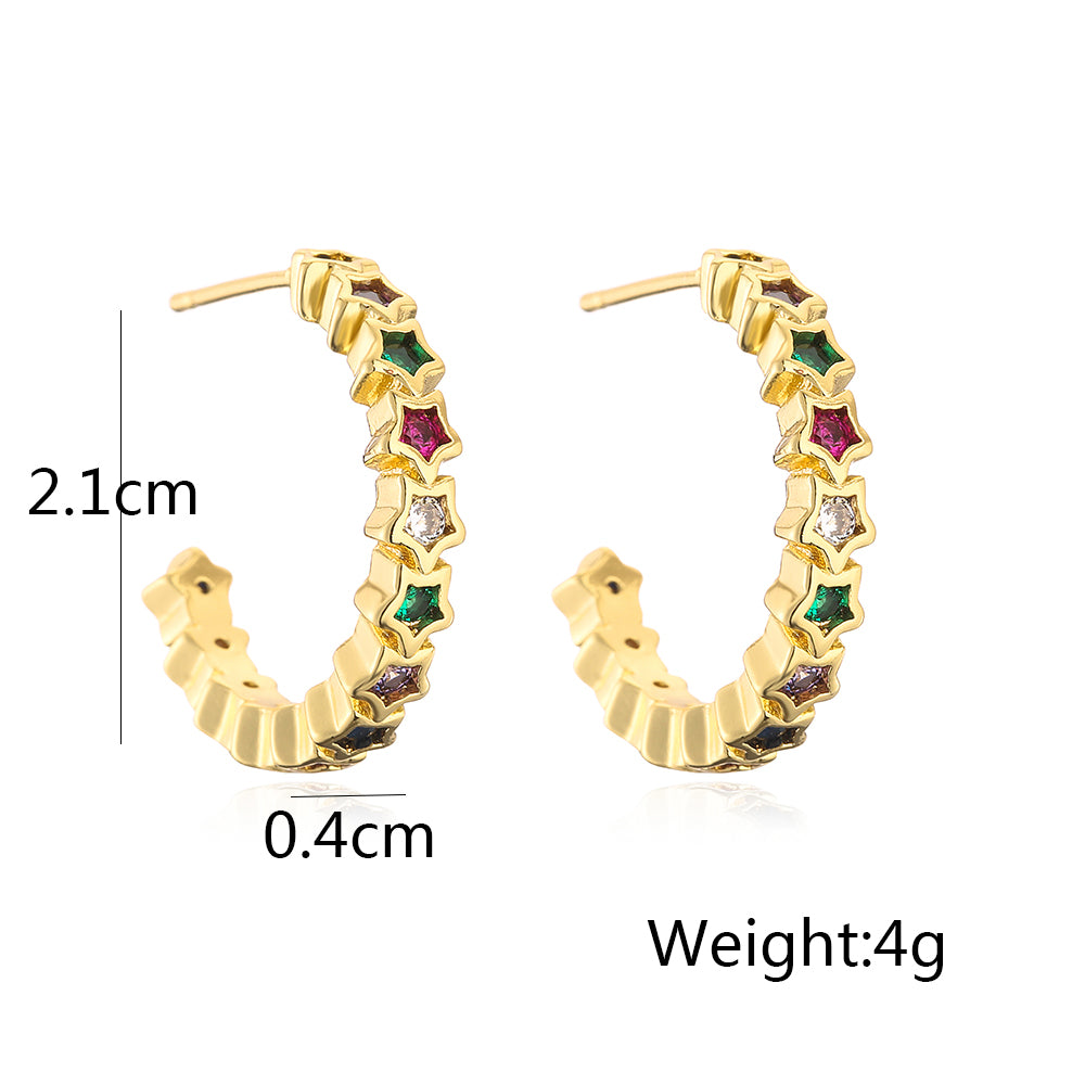 1 Pair Fashion Star Copper Plating Inlay Zircon Ear Studs