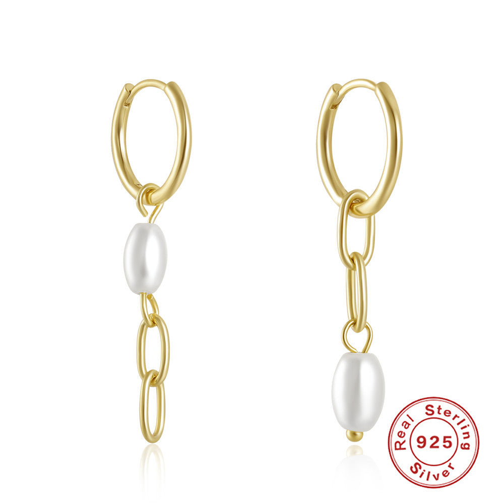 1 Pair Elegant Geometric Pearl Sterling Silver Drop Earrings