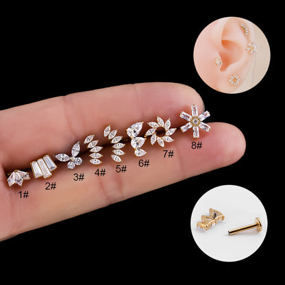 1 Piece Fashion Crown Flower Butterfly Titanium Inlay Zircon Ear Studs