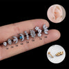 1 Piece Fashion Leaf Moon Flower Titanium Inlaid Zircon Ear Studs