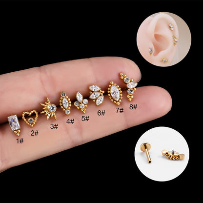 1 Piece Simple Style Heart Shape Crown Eye Inlaid Zircon Titanium Ear Studs