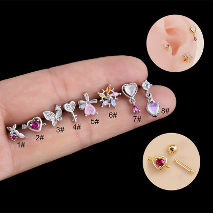 1 Piece Fashion Heart Shape Butterfly Stainless Steel Copper Plating Inlay Zircon Ear Studs