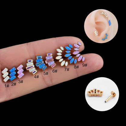 1 Piece Fashion Crown Rectangle Titanium Inlay Gem Ear Studs