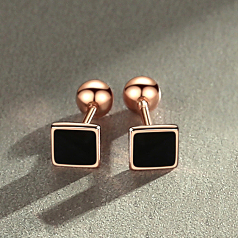 1 Pair Fashion Round Square Heart Shape Sterling Silver Enamel Ear Studs