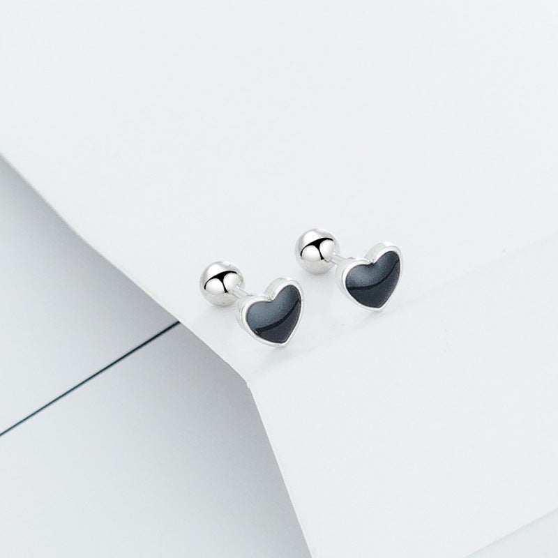 1 Pair Fashion Round Square Heart Shape Sterling Silver Enamel Ear Studs