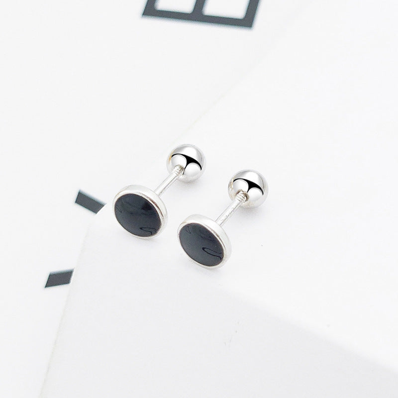 1 Pair Fashion Round Square Heart Shape Sterling Silver Enamel Ear Studs