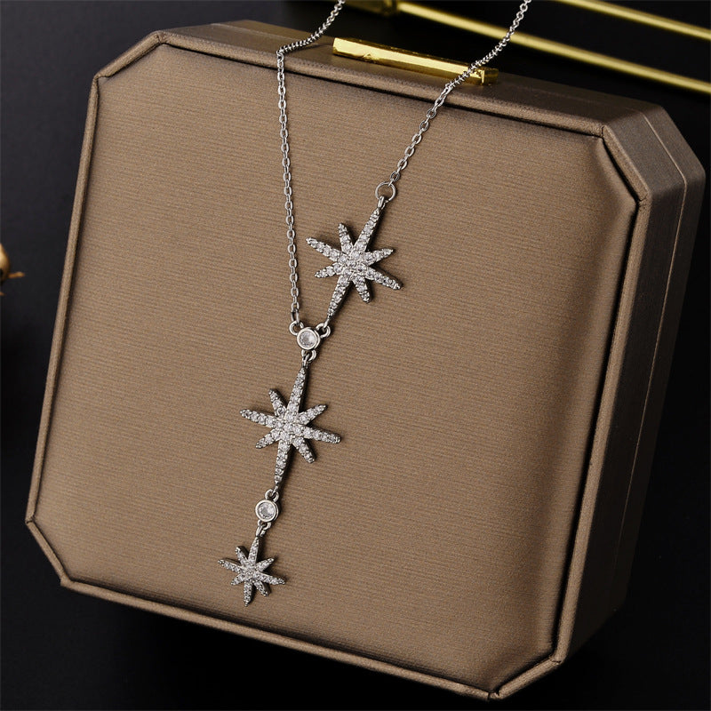 Ig Style Basic Star Titanium Steel Inlay Zircon Necklace