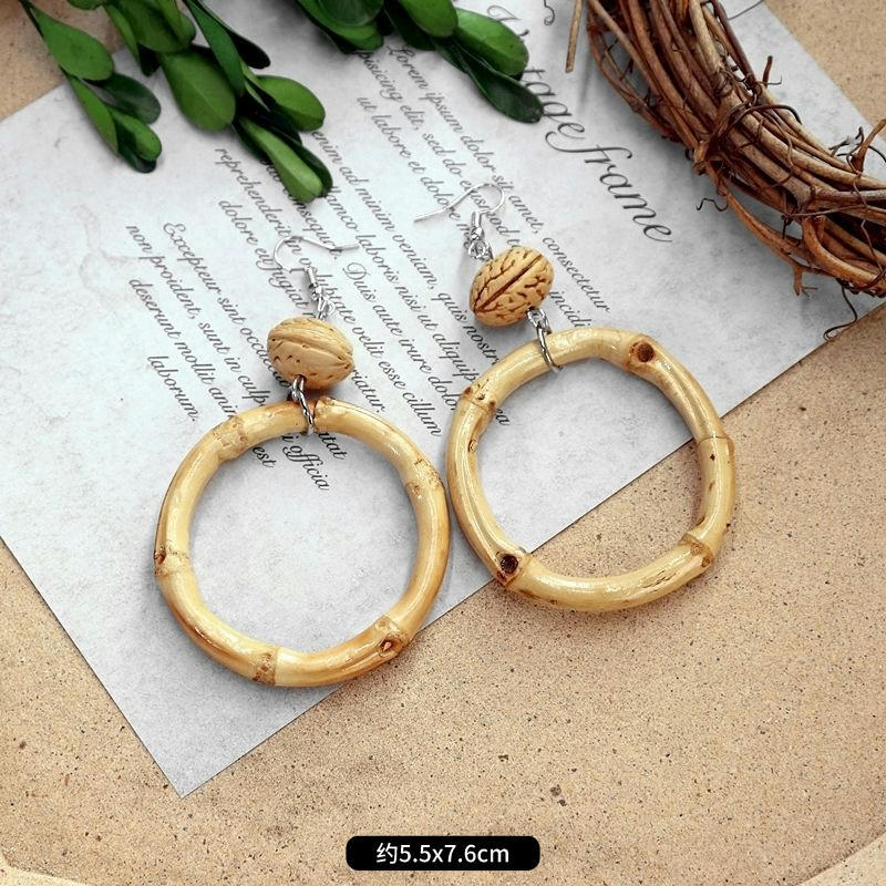 1 Pair Fashion Geometric Alloy Natural Rattan Wood Handmade Women's Drop Earrings