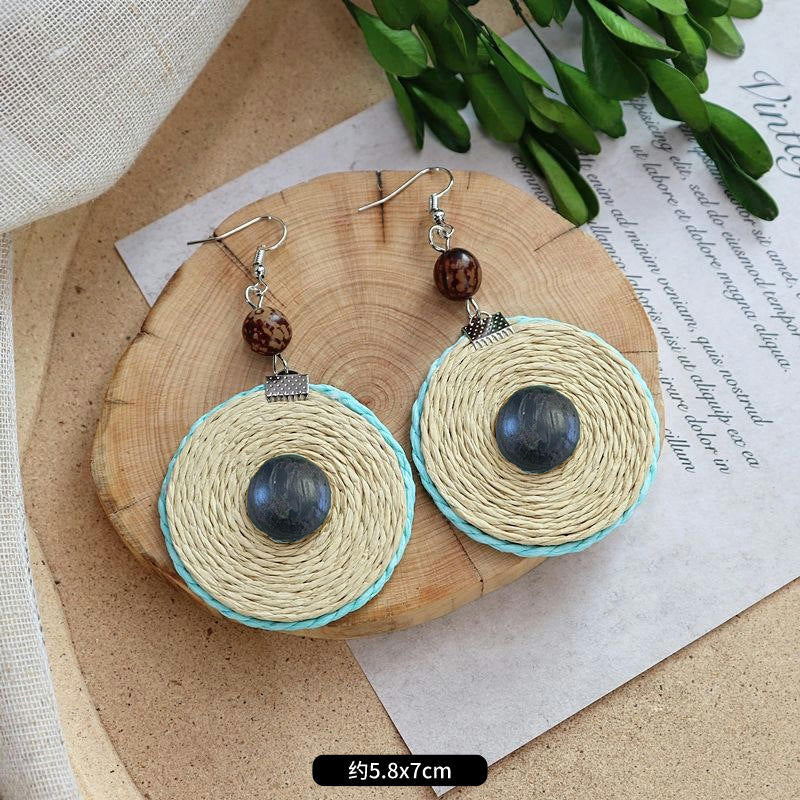 1 Pair Fashion Geometric Alloy Natural Rattan Wood Handmade Women's Drop Earrings